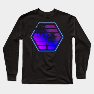 Synthwave Retro Hex Sunset Design Long Sleeve T-Shirt